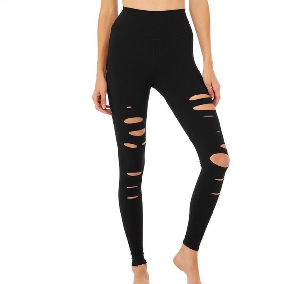 Alo Yoga High Waisted Ripped Warrior Leggings - Picture 1 of 10